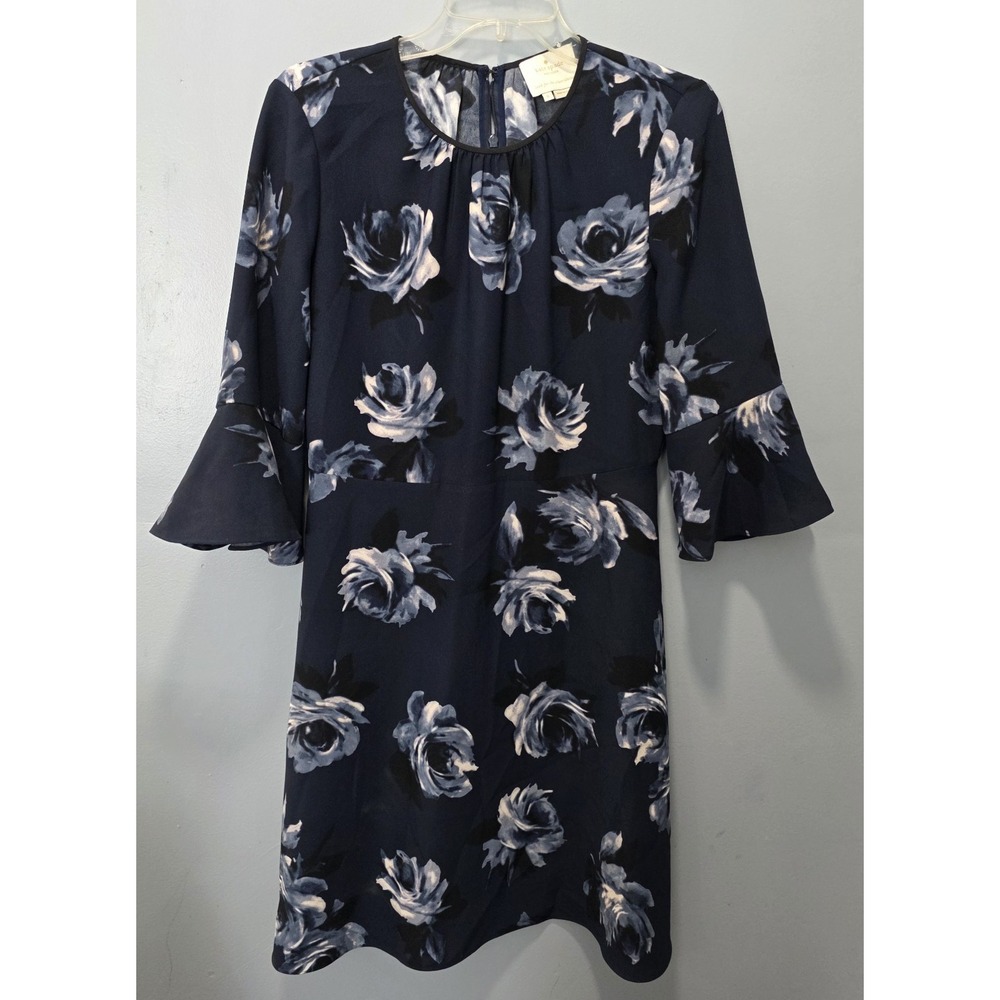 Kate Spade Night Rose Crepe Dress Navy Blue Floral Print Size 6